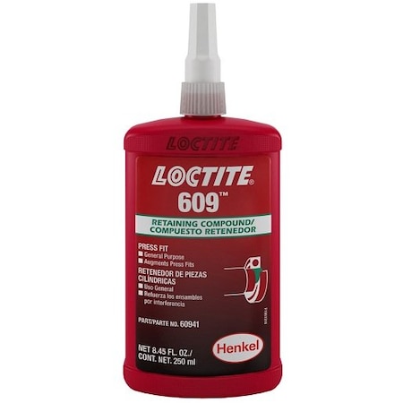 Henkel Anaerobic Retainer, Retaining Compound, Cylindrical Part, Cylindrical Press Fit General Purpose 609 250ML IDH 135513